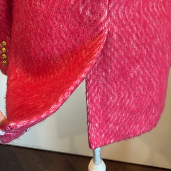 J. Crew Womens Diamond Tweed Peacoat Pink Wool Alpaca Fuzzy Coat Size 0 - Picture 10 of 16